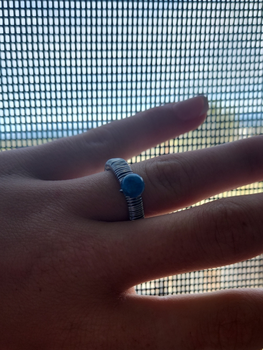 Silver Tone Blue Accent Wire-Wrapped Ring - Unbranded